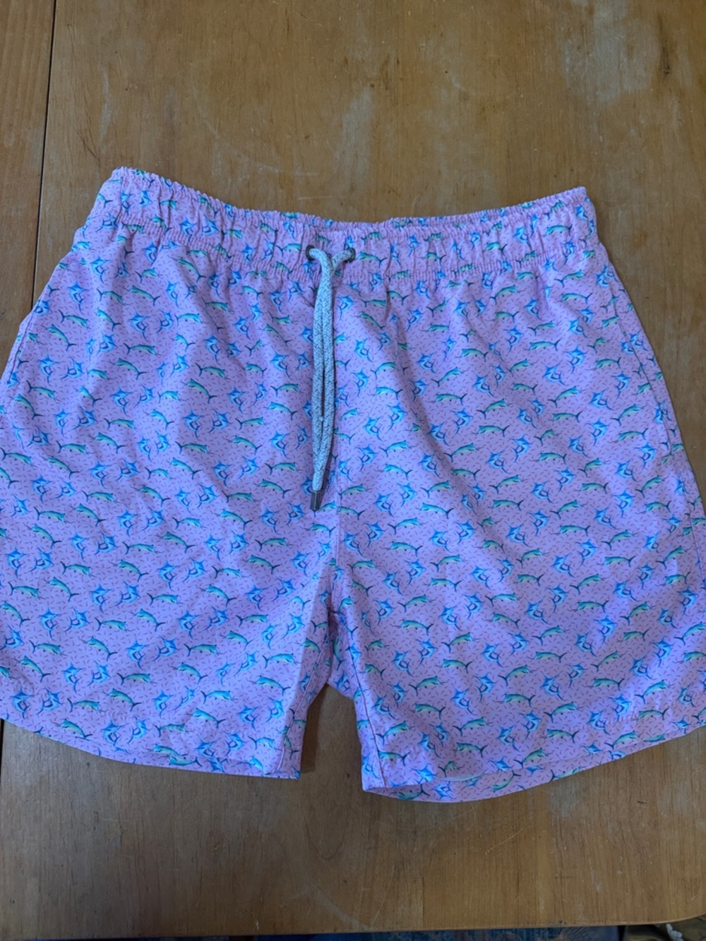 Pink Printed Swim Shorts with Green Fish Pattern mens sz XL Endless Summer